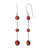 .925 Sterling Silver Graduating Bezel Set Red Garnet Dangle Earring-1 thumbnail 2