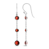 .925 Sterling Silver Graduating Bezel Set Red Garnet Dangle Earring-3 thumbnail 4