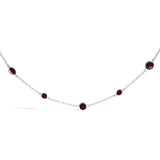 925 sterling silver station necklace with checkerboard-cut red garnet stones thumbnail 1