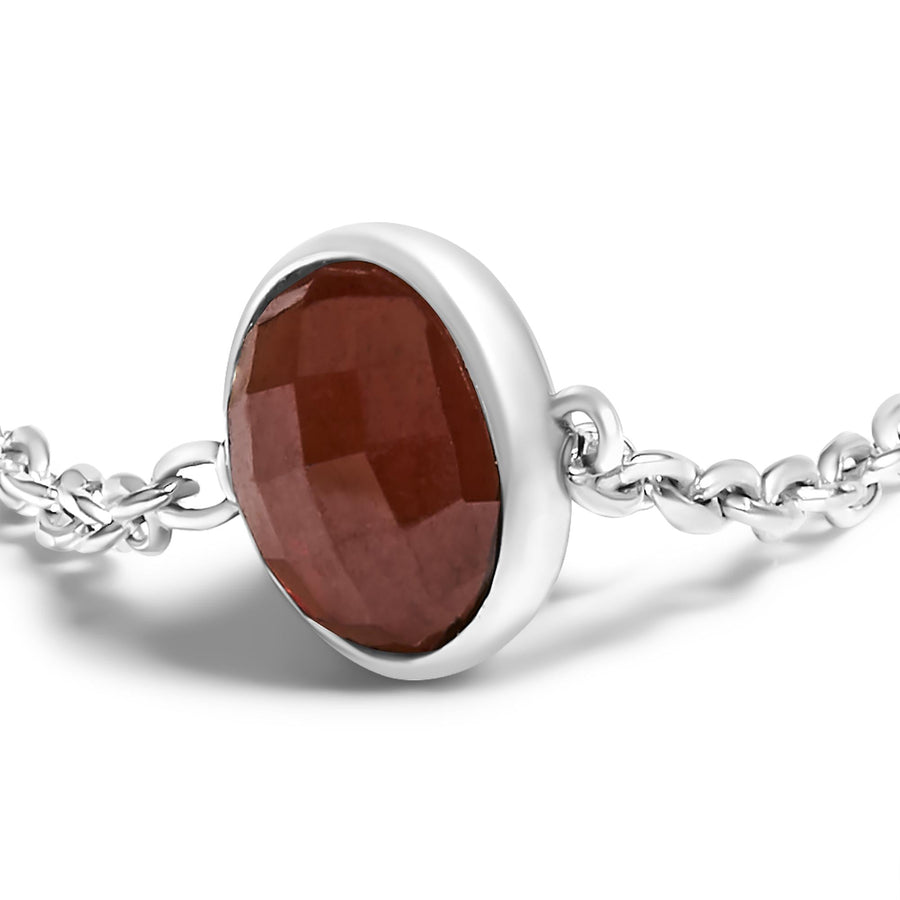 .925 Sterling Silver Checkerboard Cut Red Garnet Bezel Station Necklace - 22
