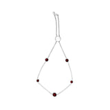 .925 Sterling Silver Bezel Set Red Garnet 5 Station Adjustable Bolo Bracelet-0 thumbnail 1