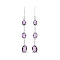 925 sterling silver drop earrings with 2 oval checkerboard-cut amethyst stones