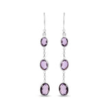 925 sterling silver drop earrings with 2 oval checkerboard-cut amethyst stones thumbnail 1