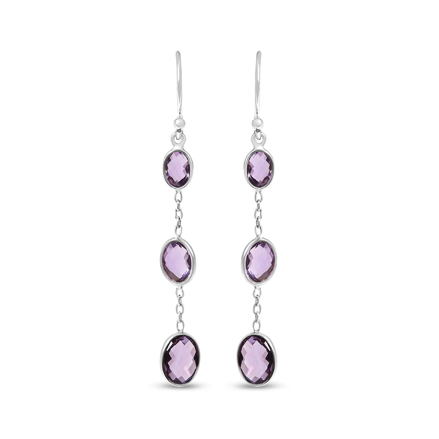 .925 Sterling Silver Checkerboard Cut Oval Purple Amethyst 2
