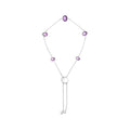 925 sterling silver bolo bracelet with 5 bezel-set round amethyst stones