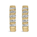 Gold Vermeil 1/10 Cttw Diamond Ribbed Design Hoop Earrings-0