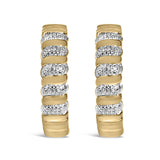 Gold Vermeil 1/10 Cttw Diamond Ribbed Design Hoop Earrings-0 thumbnail 1