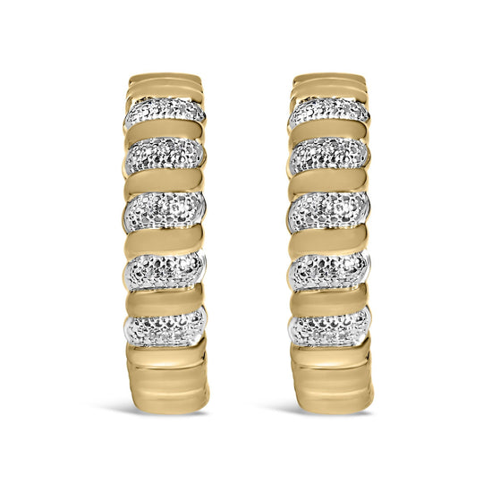 Gold Vermeil 1/10 Cttw Diamond Ribbed Design Hoop Earrings-0