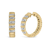 Gold Vermeil 1/10 Cttw Diamond Ribbed Design Hoop Earrings-1 thumbnail 2