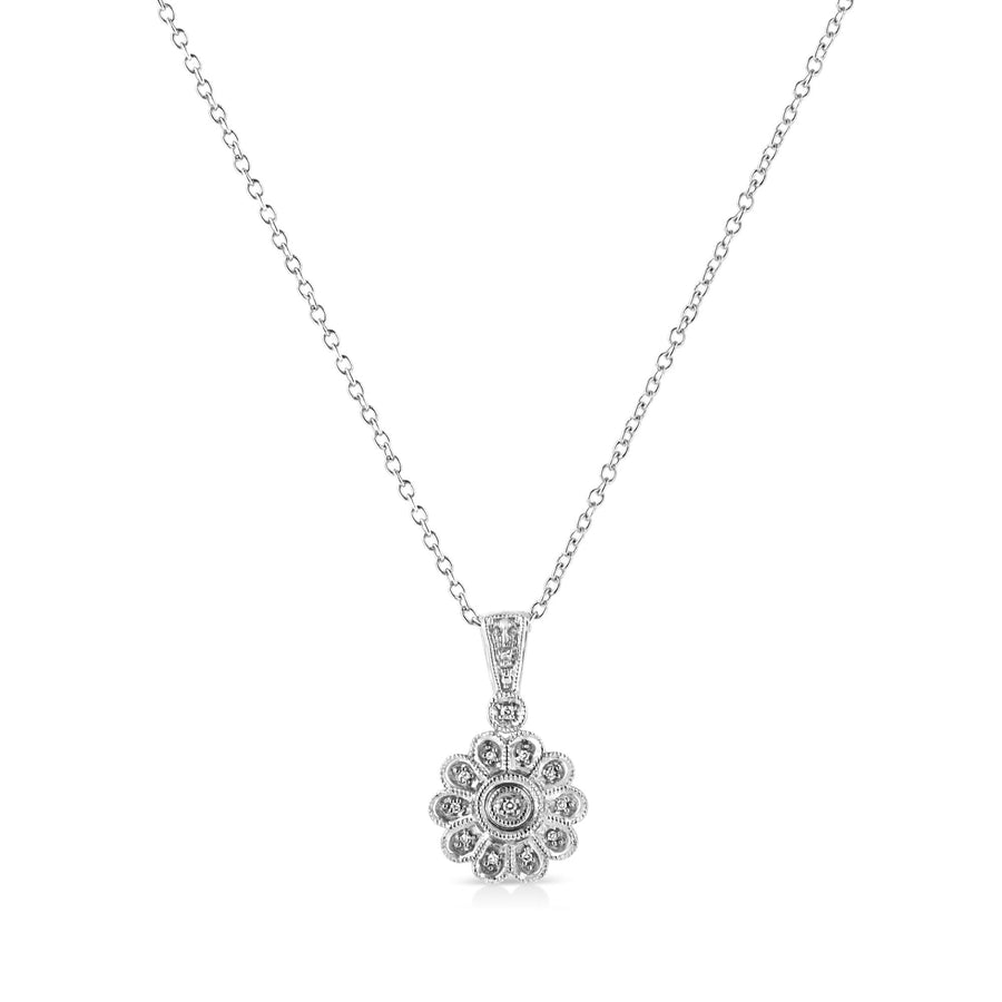 .925 Sterling Silver Diamond Accent Sunburst Milgrain 18