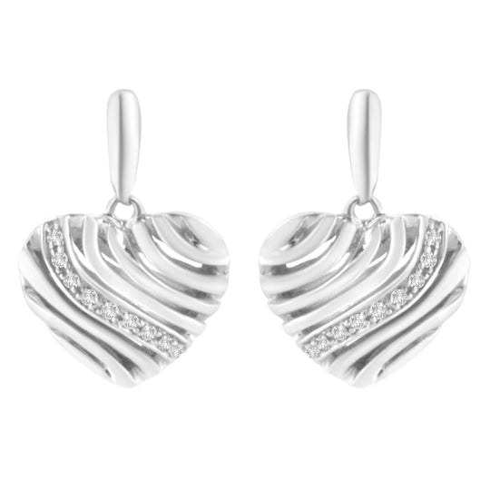 Sterling Silver Heart Diamond Accent Puff Earrings (I-J, I1-I2)-0