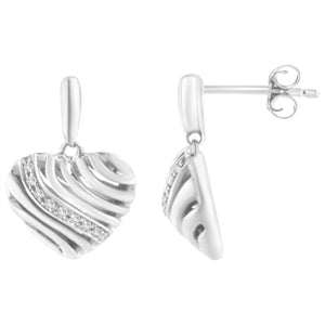 Sterling Silver Heart Diamond Accent Puff Earrings (I-J, I1-I2)-1