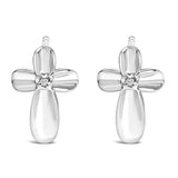 925 sterling silver floral cross stud earrings with prong-set diamond accents thumbnail 1