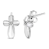 .925 Sterling Silver Prong Set Diamond Accent Floral Cross Stud Earring (I-J Color, I1-I2 Clarity)-1 thumbnail 2
