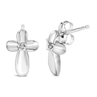 .925 Sterling Silver Prong Set Diamond Accent Floral Cross Stud Earring (I-J Color, I1-I2 Clarity)