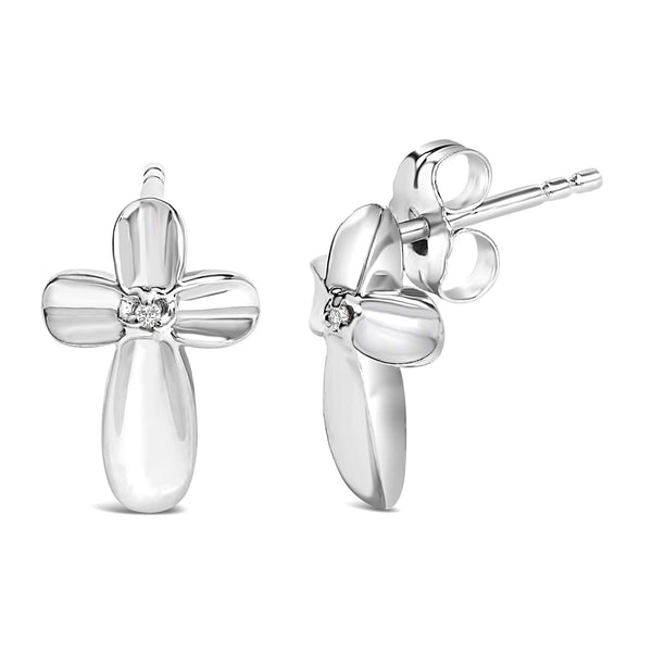 .925 Sterling Silver Prong Set Diamond Accent Floral Cross Stud Earring (I-J Color, I1-I2 Clarity)