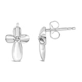 .925 Sterling Silver Prong Set Diamond Accent Floral Cross Stud Earring (I-J Color, I1-I2 Clarity)-3 thumbnail 4