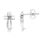 .925 Sterling Silver Prong Set Diamond Accent Floral Cross Stud Earring (I-J Color, I1-I2 Clarity)-4 thumbnail 5