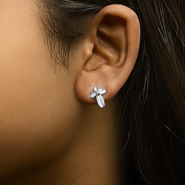 .925 Sterling Silver Prong Set Diamond Accent Floral Cross Stud Earring (I-J Color, I1-I2 Clarity)