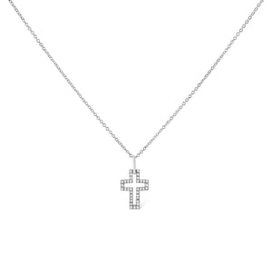 .925 Sterling Silver 1/10 cttw Pave-Set Round-Cut Diamond Open Cross 18
