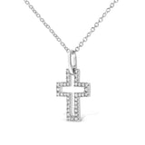 .925 Sterling Silver 1/10 cttw Pave-Set Round-Cut Diamond Open Cross 18