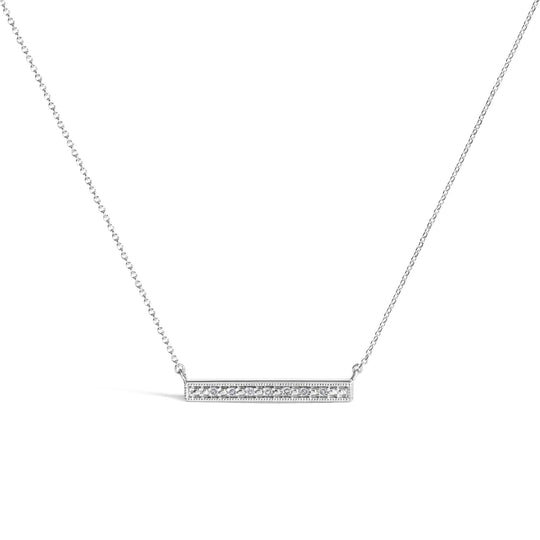 Sterling Silver Diamond Accent Milgrain Bar Pendant Necklace-0