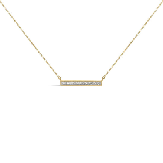 Yellow Gold Plated Diamond Accent Bar Pendant Necklace-0
