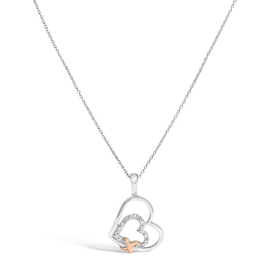 .925 Sterling Silver Double Heart Pendant Necklace with Diamond and 10K Rose Gold Accent-0
