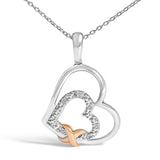 .925 Sterling Silver Double Heart Pendant Necklace with Diamond and 10K Rose Gold Accent-1 thumbnail 2