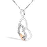 .925 Sterling Silver Double Heart Pendant Necklace with Diamond and 10K Rose Gold Accent-3 thumbnail 4
