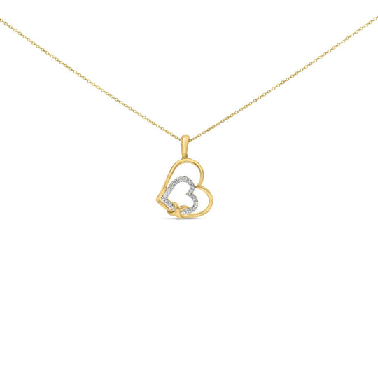 Gold Vermeil Diamond Accent Double Heart Pendant Necklace-0