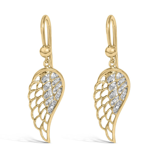 Gold Vermeil Diamond Accent Angel Wing Drop Earring-0