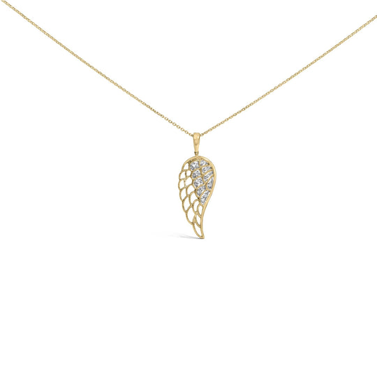 Gold Vermeil Diamond Accent Angel Wing Pendant Necklace-0