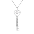 925 sterling silver necklace with heart diamond pave and bezel-set key pendant
