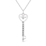 925 sterling silver necklace with heart diamond pave and bezel-set key pendant thumbnail 1