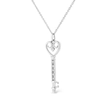 .925 Sterling Silver Pave and Bezel-Set Diamond Accent Key 18" Heart and Lock Pendant Necklace (K-L Color, I1-I2 Clarity)-3