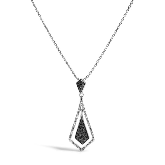 Sterling Silver 1/10 Cttw Black Diamond Pavé Open Kite Pendant Necklace with Beaded Frame