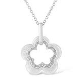 925 sterling silver double flower pendant necklace with diamond accent stones thumbnail 1