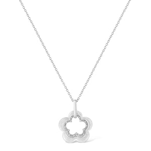 Matte Finished .925 Sterling Silver Diamond Accent Double Flower Shape 18