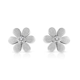 925 sterling silver flower ring with accent diamond stones in matte finish thumbnail 1