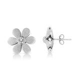Matte Finished .925 Sterling Silver Diamond Accent Flower Hoop Stud Earring (I-J Color, I1-I2 Clarity)-1 thumbnail 2