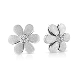 Matte Finished .925 Sterling Silver Diamond Accent Flower Hoop Stud Earring (I-J Color, I1-I2 Clarity)-3 thumbnail 4