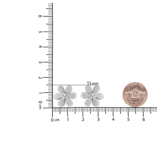 Matte Finished .925 Sterling Silver Diamond Accent Flower Hoop Stud Earring (I-J Color, I1-I2 Clarity)