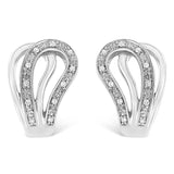 925 sterling silver horseshoe hoop earring with pave-set diamond stones thumbnail 1
