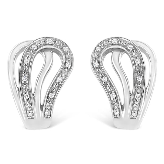 925 sterling silver horseshoe hoop earring with pave-set diamond stones
