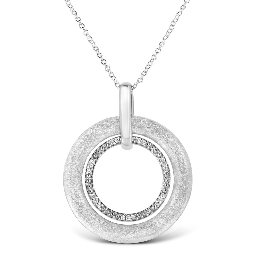 .925 Sterling Silver Prong-Set Diamond Accent Satin Finished Double Circle 18