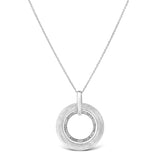 .925 Sterling Silver Prong-Set Diamond Accent Satin Finished Double Circle 18
