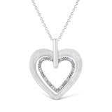925 sterling silver double heart necklace with prong-set heart diamond accents thumbnail 1