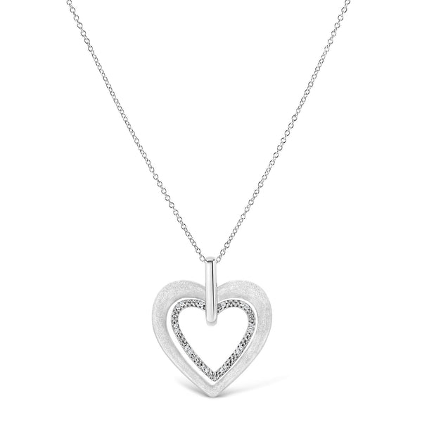 .925 Sterling Silver Prong-Set Diamond Accent Double Heart 18