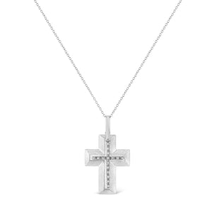 .925 Sterling Silver Prong-Set Diamond Accent Bold Cross 18